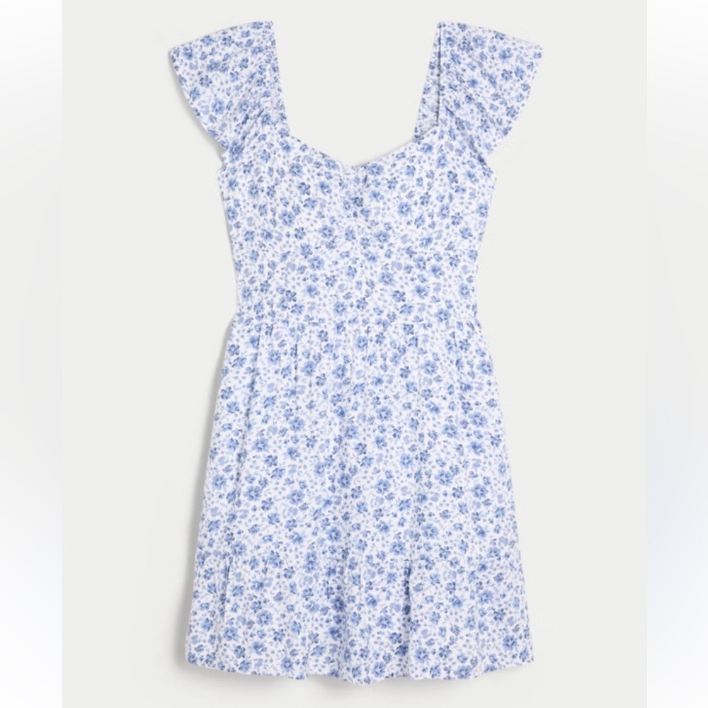 Hollister White and Blue Floral Mini Dress
